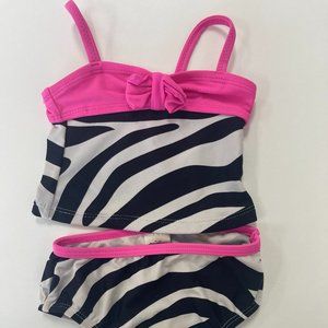 Infant Girl 2 piece Zebra Stripe with Pink Trim Swimsuit 6 months